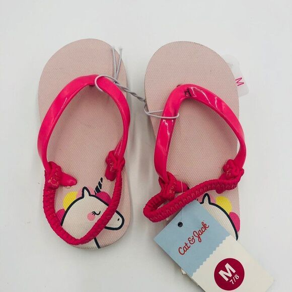 Brand New Cat‎ & Jack Pink Unicorn Sandals For Girls Size 7/8 HAS A LITTLE STAIN - Picture 2 of 4